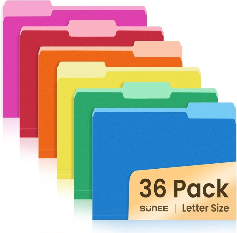 SUNEE File Folders, 36 Pack Manilla Folders 8.5 x 11, Colored File Folders Home Office School Supplies for Documents Files Paper, 6 Assorted Colors - Image 1